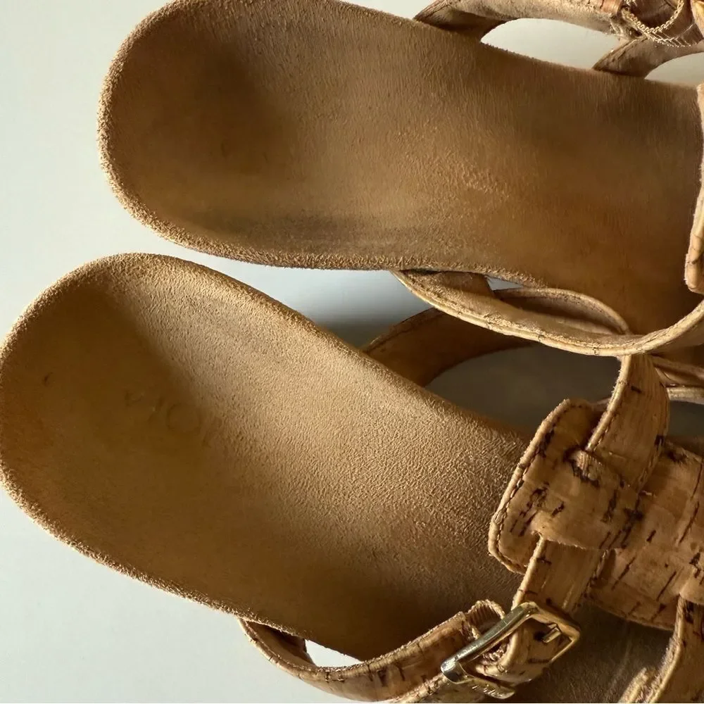 Vionic Radia cork triple strap slip on wedge sandals size 8-8.5